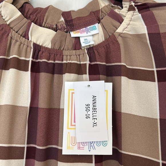 LulaRoe Annabelle Plaid Ruffle XL Midi Dress New Tiered Browns & Cream - Picture 2 of 6